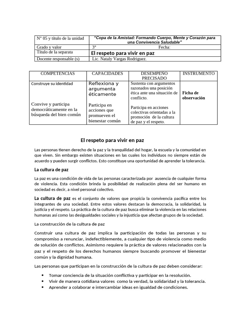 El Respeto para Vivir en Paz | PDF | Paz | Tolerancia