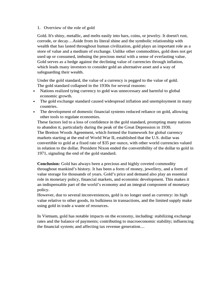 The Economic Role of Gold Explained | PDF | Gold Standard | Currency