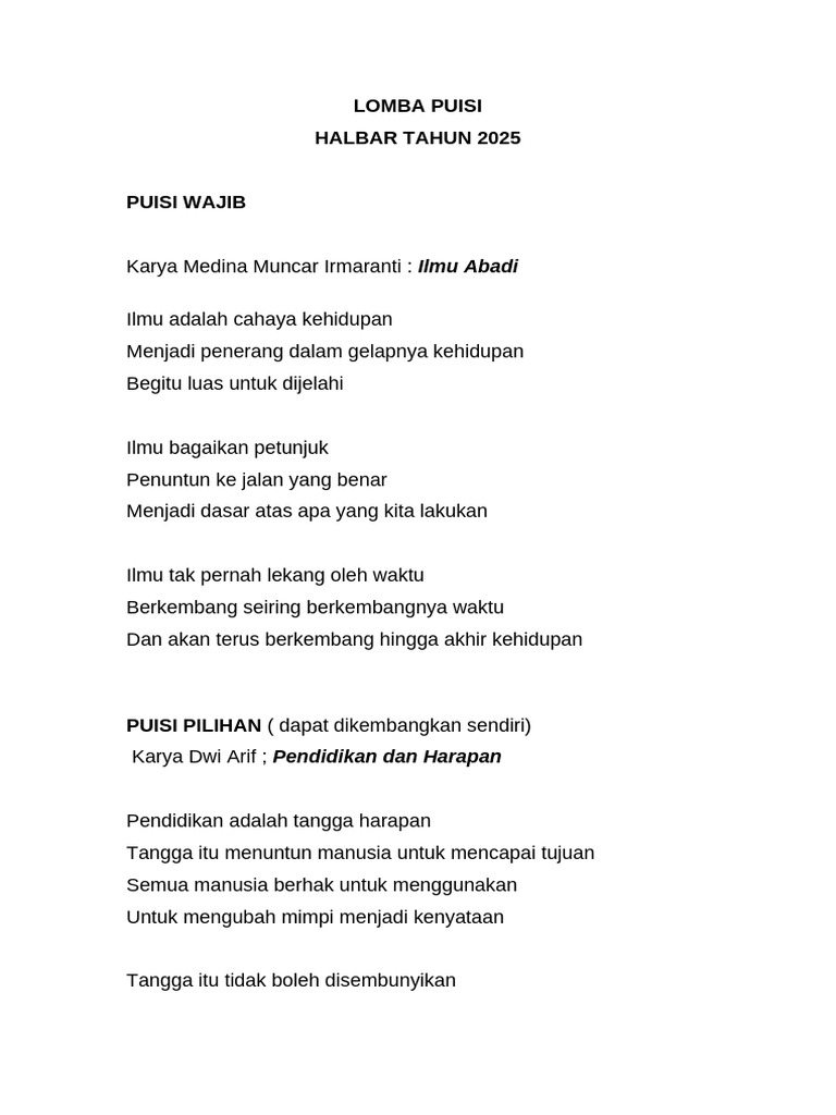 Lomba Puisi Pendidikan Halbar 2025 | PDF