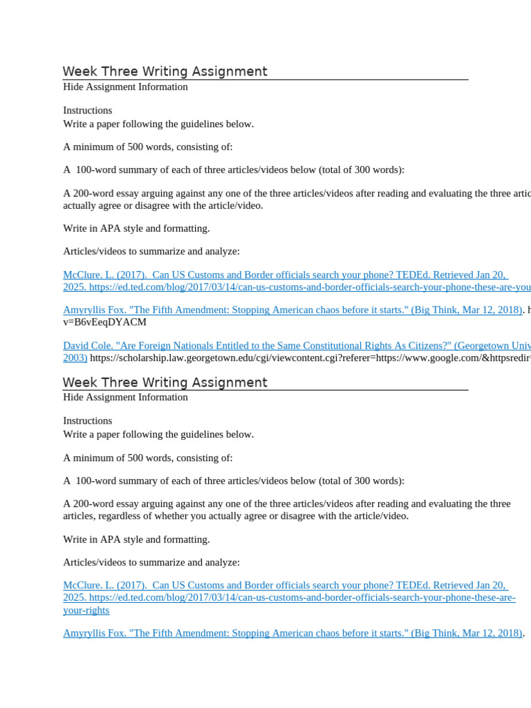 H Se 470 Week Three Writing Assignment Instructions | PDF | Fifth ...