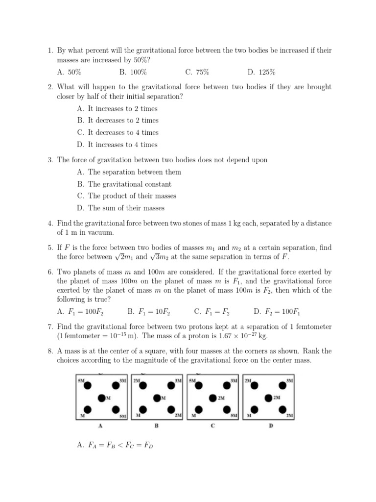 Gravitational Force Questions and Solutions | PDF | Force | Newton's ...