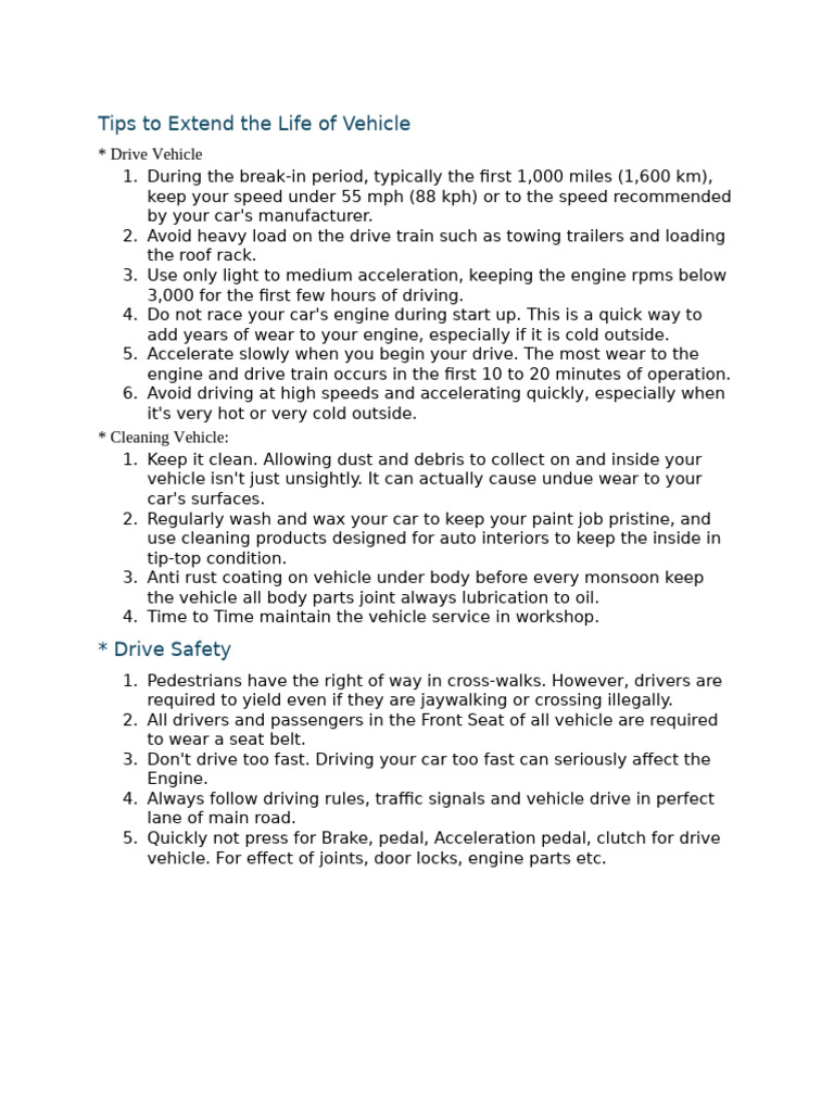 Tips To Extend The Life of Vehicle | PDF