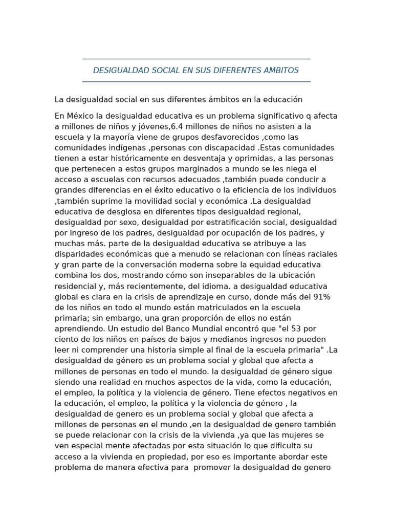 Desigualdad Social en México: Educación y Salud | PDF | Desigualdad ...