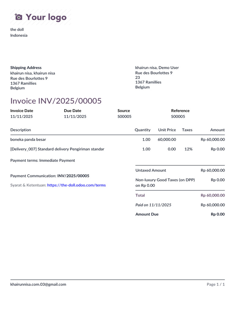 Invoice for Boneka Panda Purchase | PDF