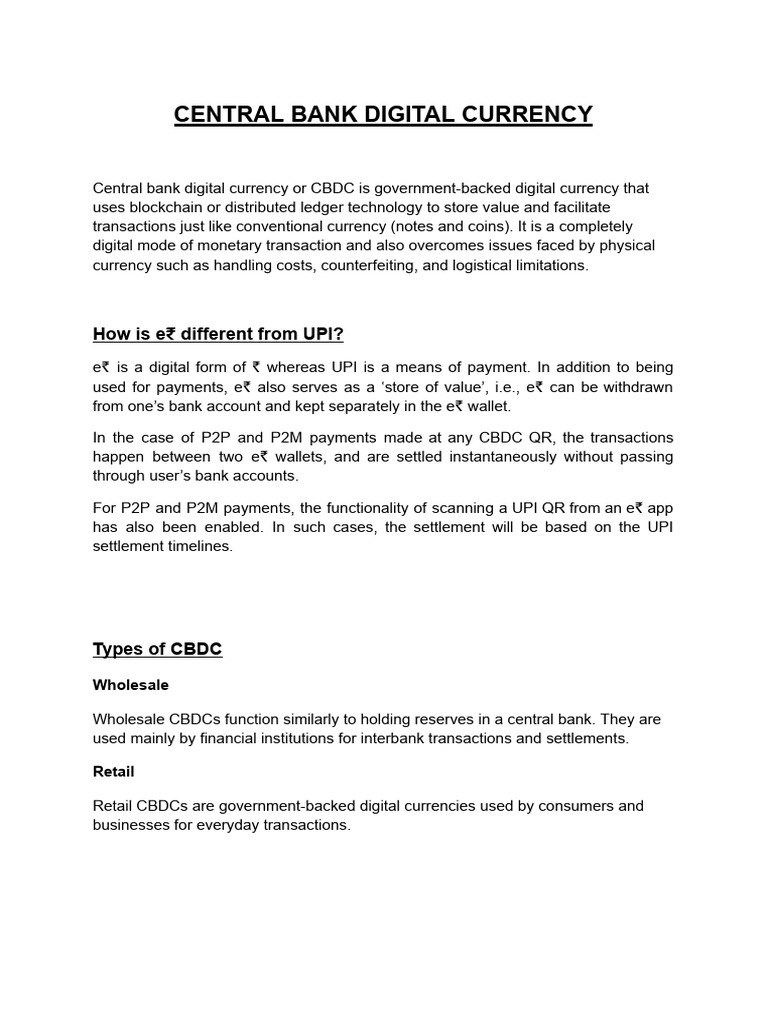 Understanding Central Bank Digital Currency | PDF | Currency ...