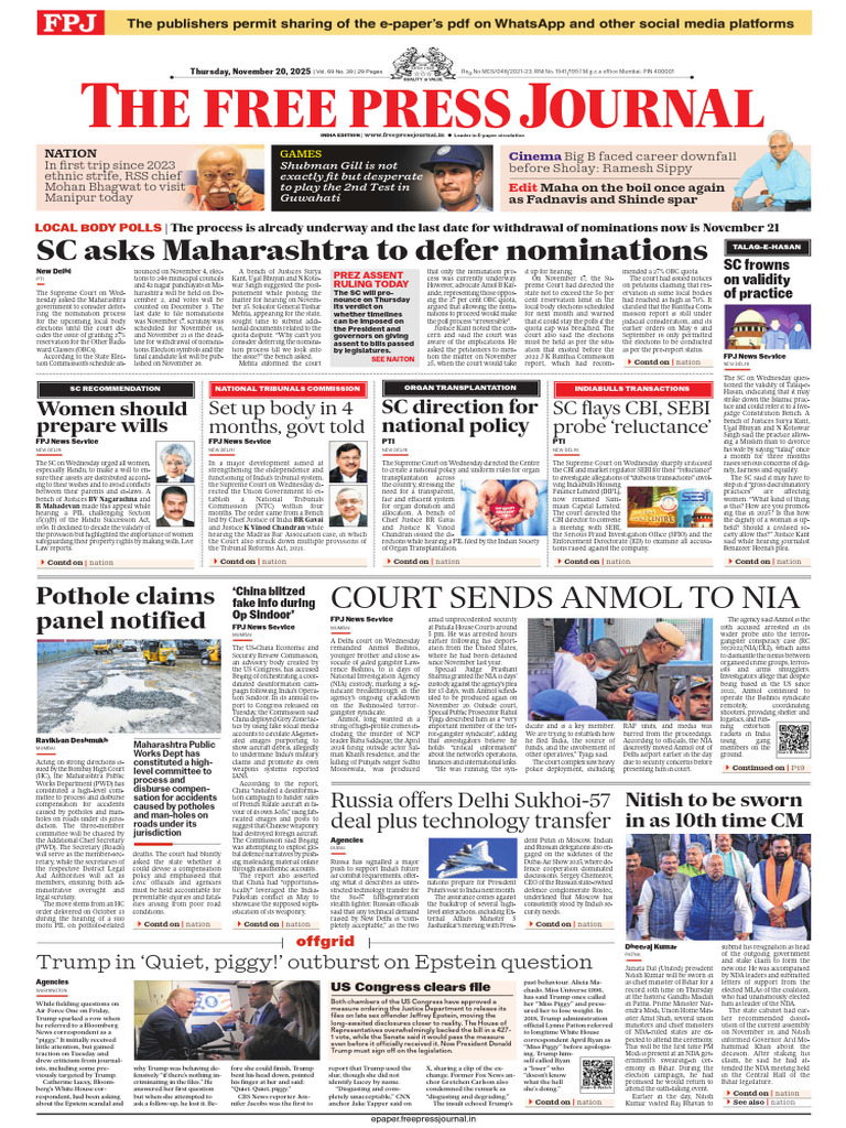 Free Press Journal 20-11-2025 | PDF | Politics Of India