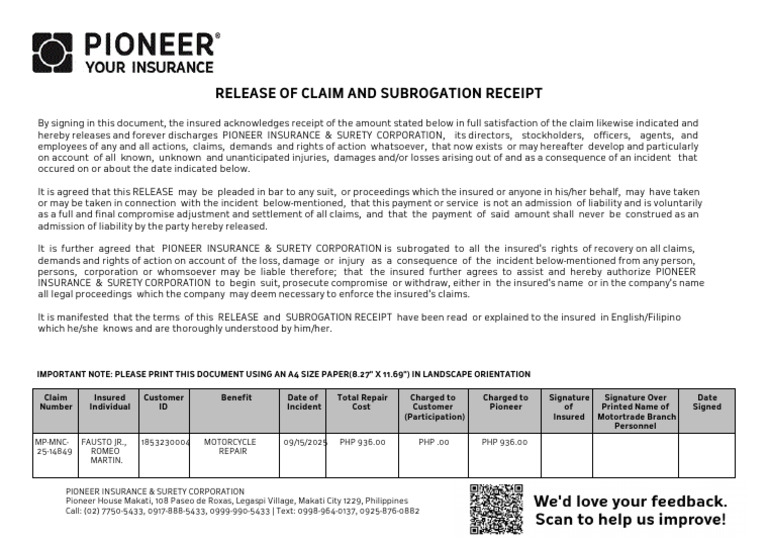 MP MNC 25 14849 Faustojr. Roc | PDF | Subrogation | Insurance