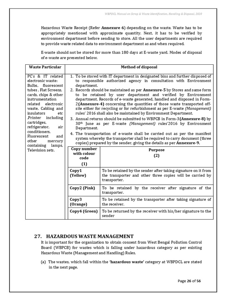 WBPDCL Hazardous Waste Management Guide | PDF | Waste | Electronic Waste