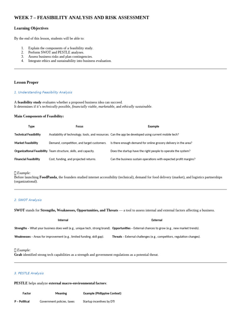 Feasibility Analysis & Risk Assessment Guide | PDF | Swot Analysis ...