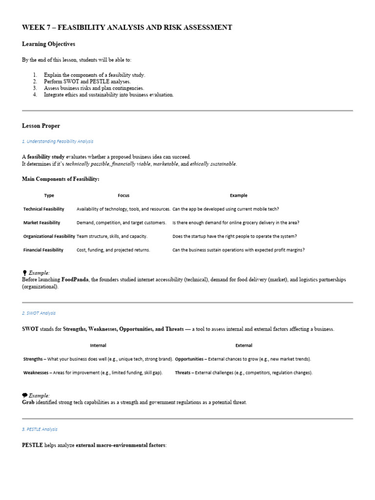 Feasibility Analysis & Risk Assessment Guide | PDF | Swot Analysis ...