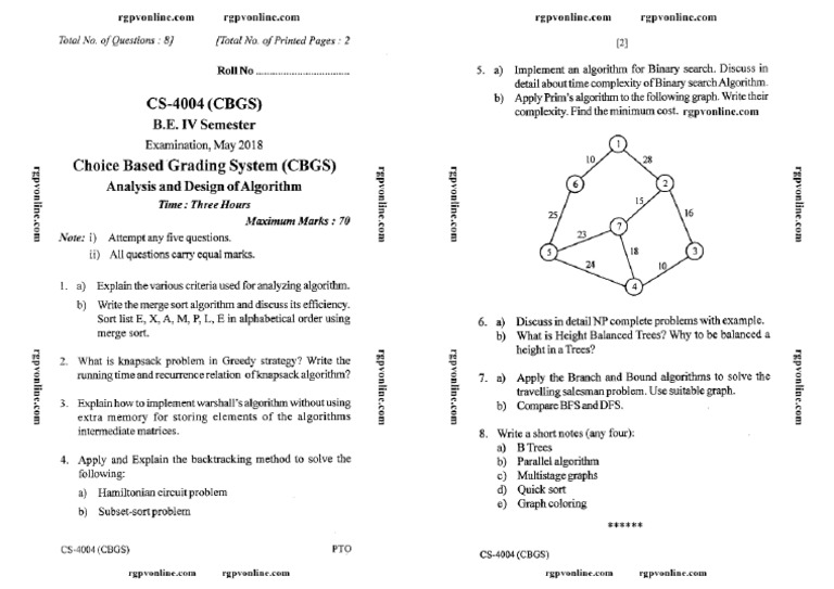 Cs 4004 Analysis and Design of Algorithm May 2018 | PDF