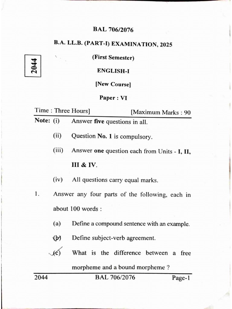 Model Paper of BAL-706 | PDF