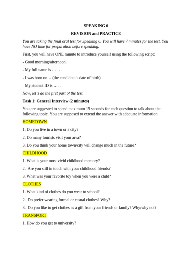 Speaking 6 Final Oral Test Guide | PDF | Climate Change | Human ...