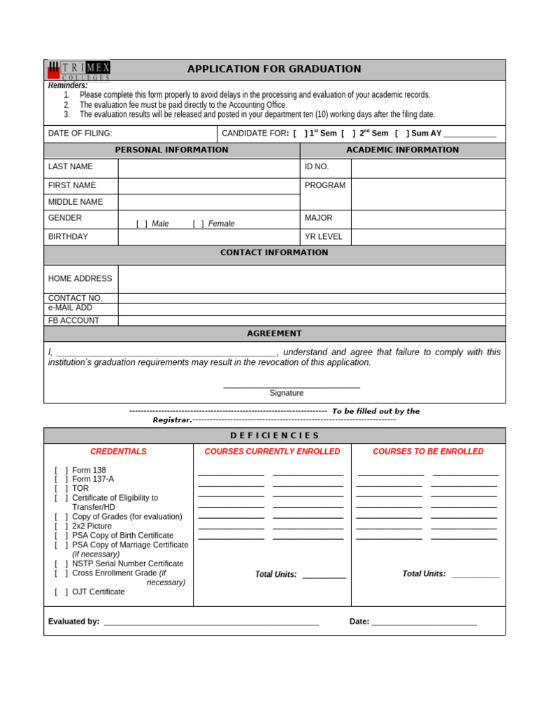 Graduation Application Form Guide | PDF