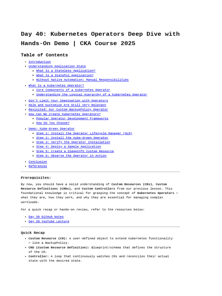 Day 40 - Kubernetes Operators Deep Dive With Hands-On Demo - CKA Course ...