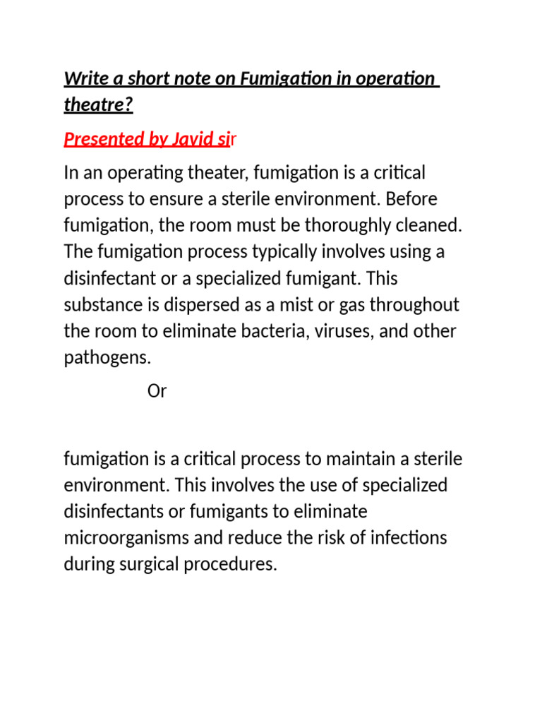 Fumigation Process in Operating Theaters | PDF
