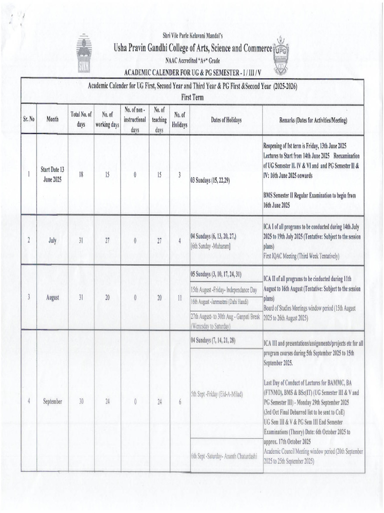 1408 - Download - UG and PG Academic Calendar For The Year 2025-2026 | PDF