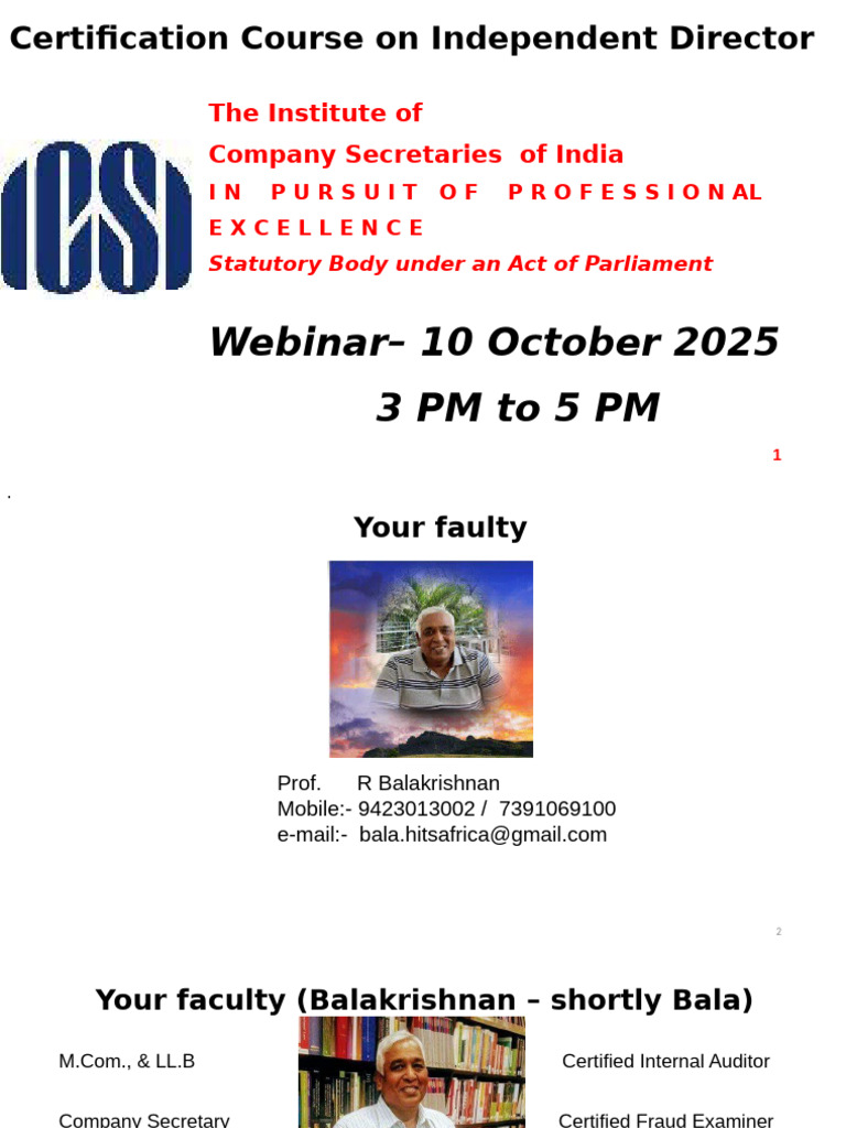 Icsi Presentation For Independent Director | PDF | Board Of Directors ...