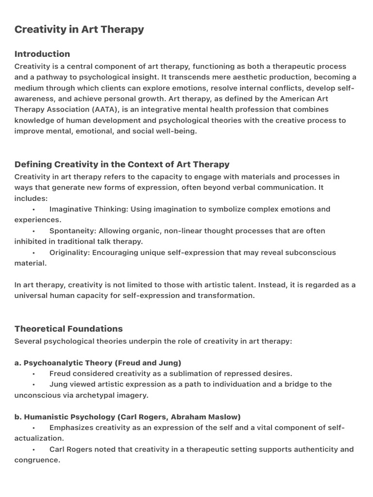 The Role of Creativity in Art Therapy | PDF | Art Therapy | Psychotherapy