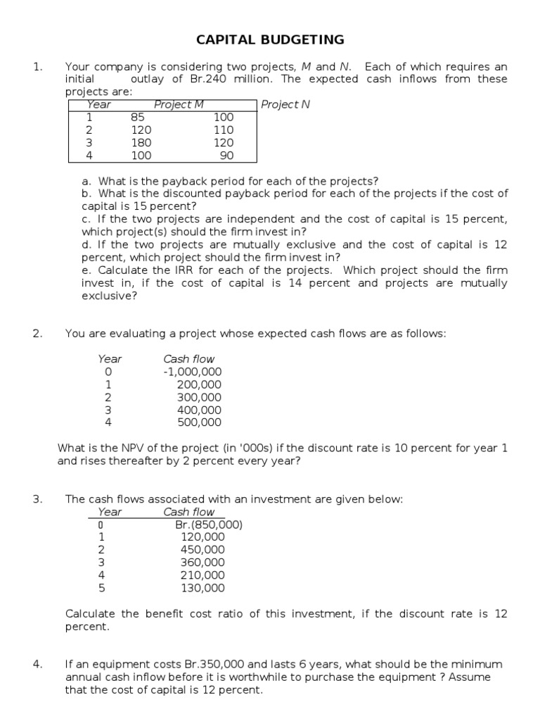 Capital Budgeting Problems | PDF | Finance & Money Management | Law