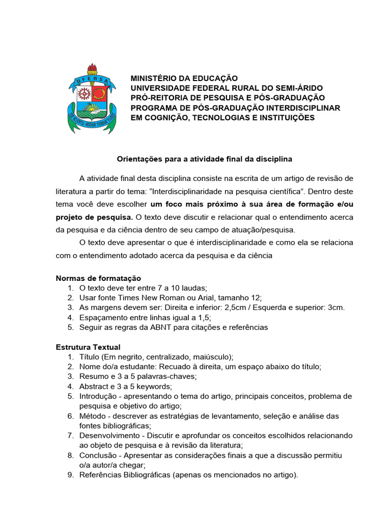 Orientaes Para a Atividade Final Da Disciplina | PDF ...