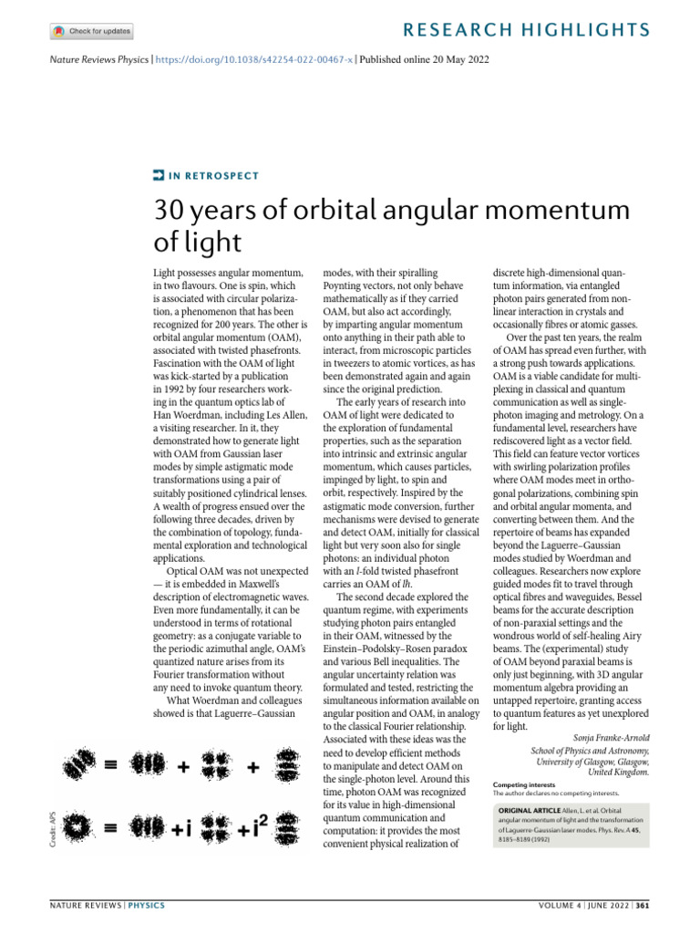30 Years of Orbital Angular Momentum | PDF | Photon | Spin (Physics)