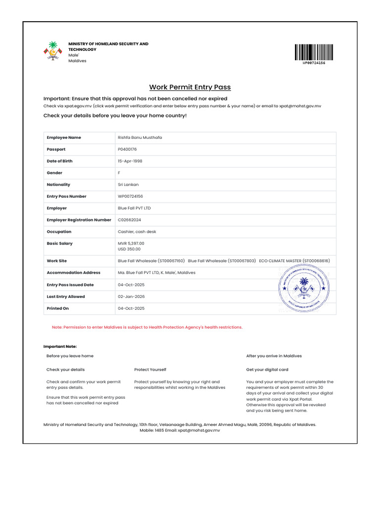 Maldives Work Permit Entry Pass Guide | PDF | Government And Personhood