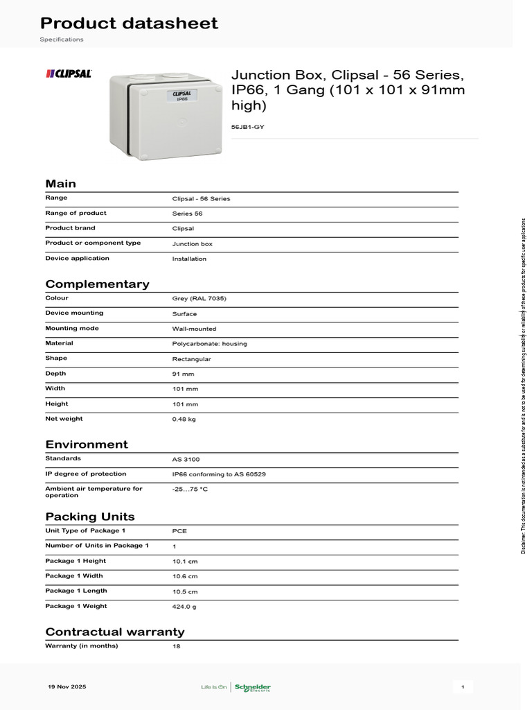 Clipsal 56 Series Junction Box IP66 | PDF | Economy And The Environment