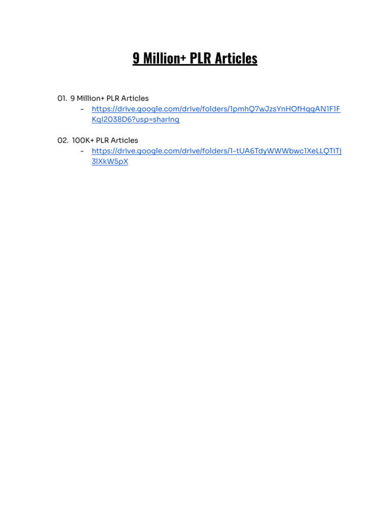 9 Million+ PLR Articles | PDF