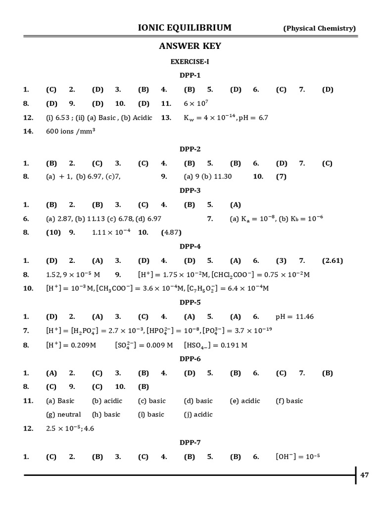 Ionic Equilibrium - DPP - 1 To 17 KEY | PDF | Ph | Applied And ...