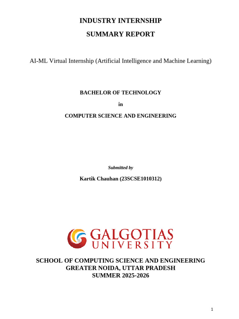 AI-ML Internship Summary Report | PDF | Machine Learning | Predictive ...