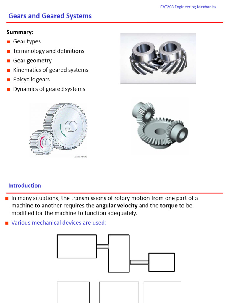 Gears and Geared Systems Overview | PDF | Gear | Machines