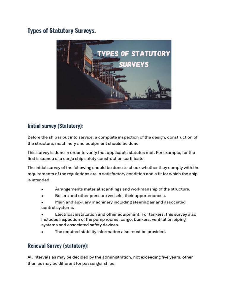 Types of Statutory Ship Surveys | PDF | Ships | Safety