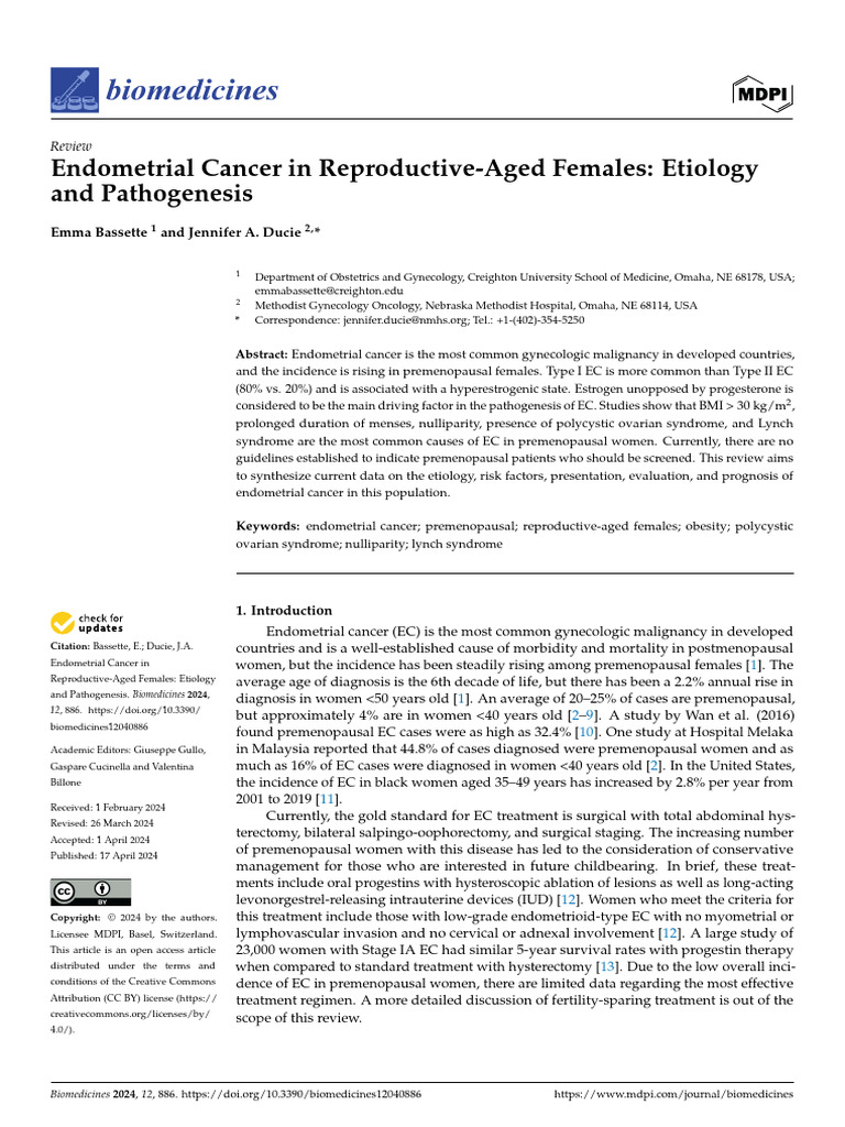 Endometrial Cancer in Young Women: Causes | PDF | Menopause | Gynaecology