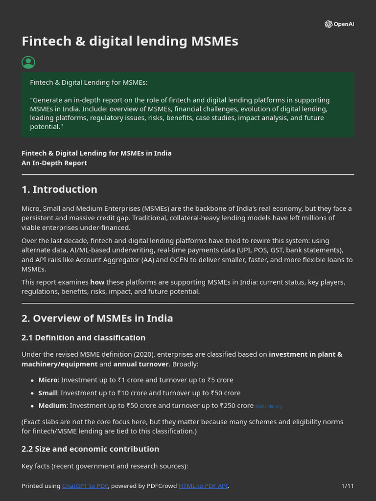 Fintech & Digital Lending MSMEs | PDF | Financial Technology | Finance ...