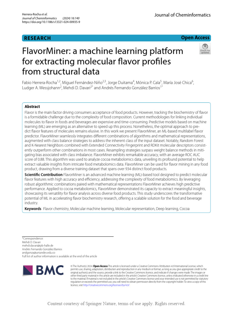 FlavorMiner: ML Tool for Flavor Prediction | PDF | Taste | Metabolomics