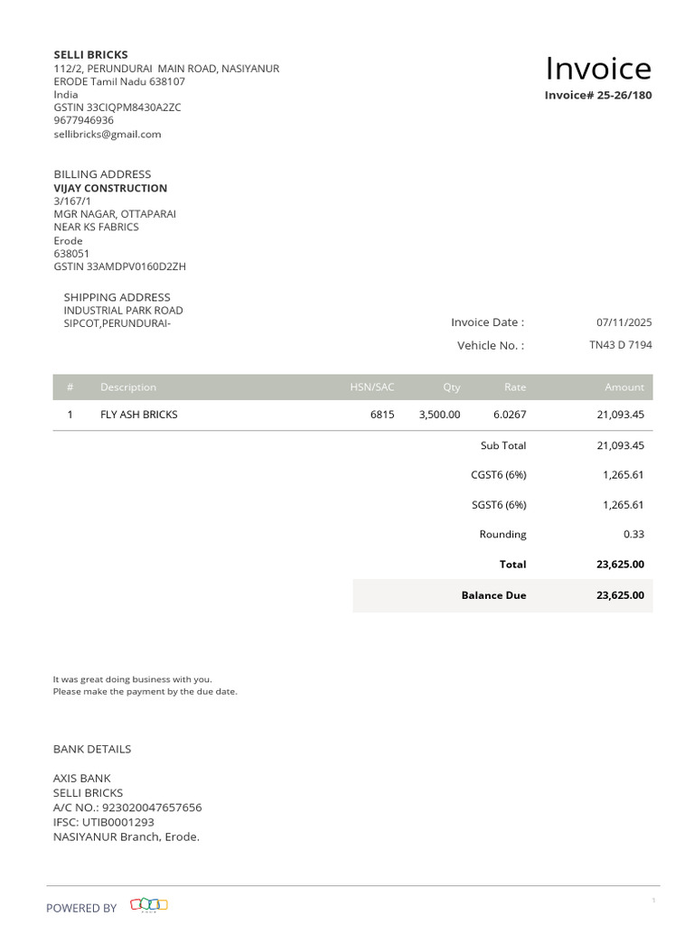 Invoice for Selli Bricks Purchase | PDF