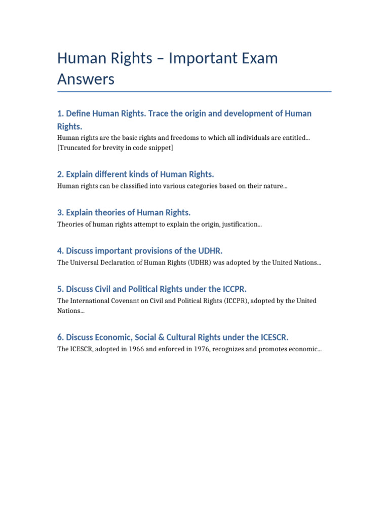 Human Rights Exam Study Guide | PDF