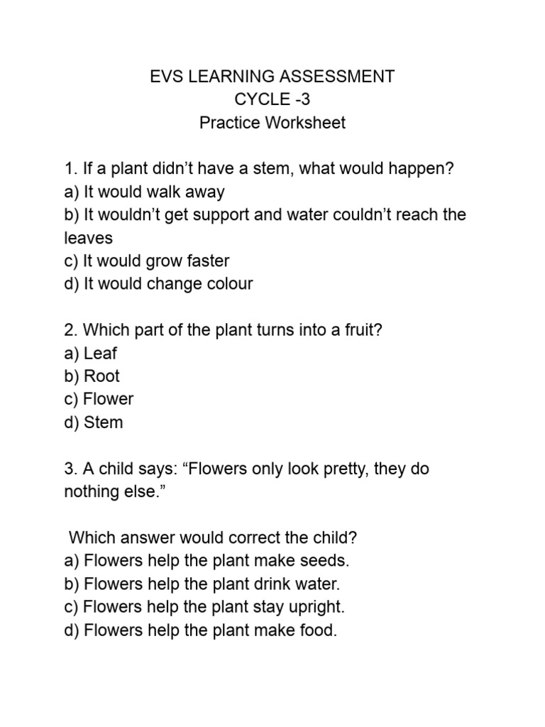Evs Learning Assessment | PDF | Flowers | Water