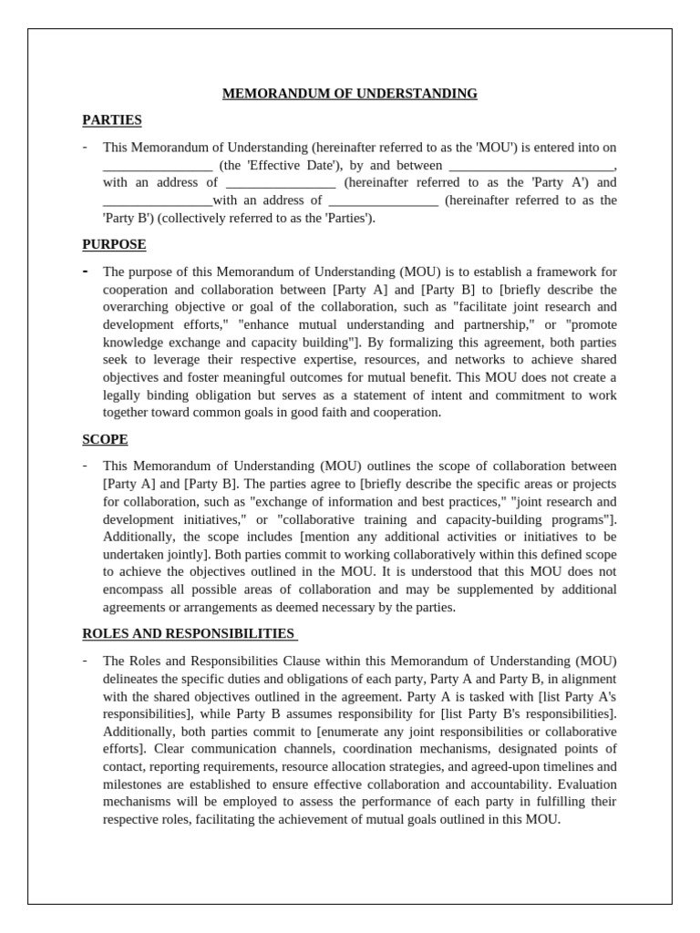 Memorandum of Understanding Template | PDF | Memorandum Of ...