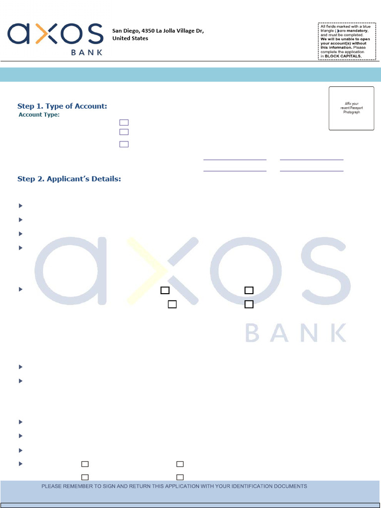 Axos Bank Account Opening Form | PDF | Identity Document | Access Control