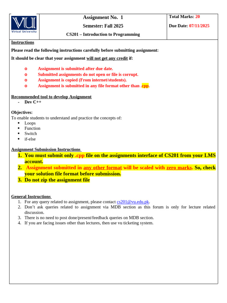 CS201 Fall 2025 C++ Assignment Guide | PDF | Software Engineering ...