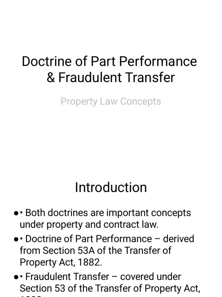 Part Performance & Fraudulent Transfer Law | PDF | Civil Law (Common ...