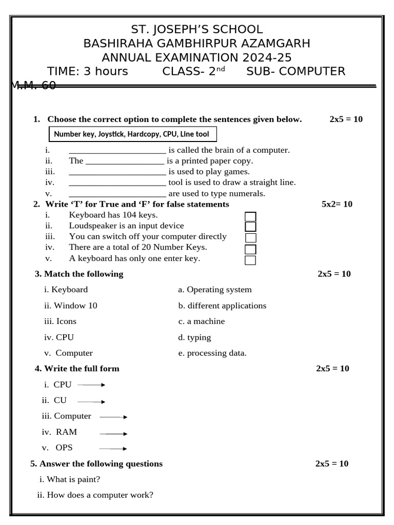 Class - 2nd Sub - Computer Final Print | PDF