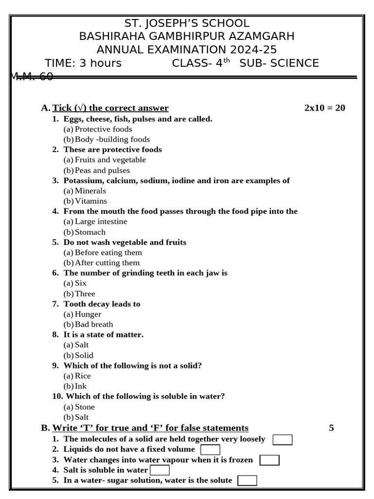 Class - 4 Sub - Science Final Print | PDF | Foods | Digestion
