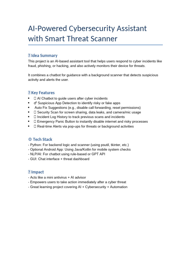 Cybersecurity Assistant Project Summary | PDF