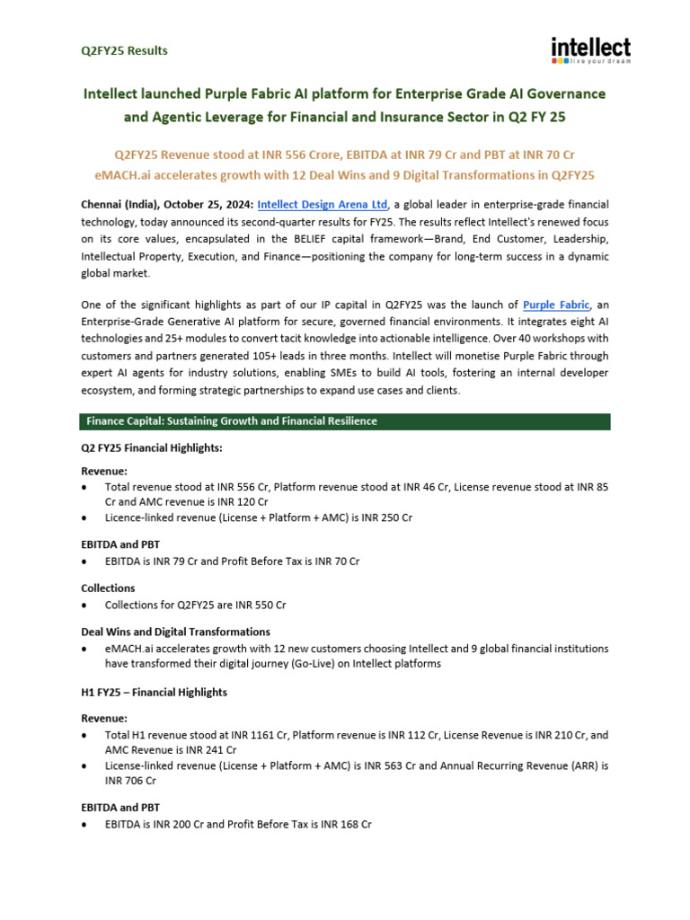 Intellect Q2FY25 Financial Results Overview | PDF | Expense | Income ...