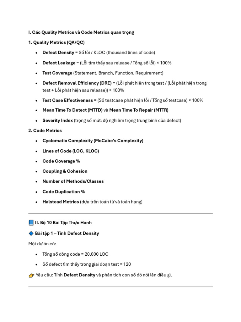 Baitap5 (Defectmetrics) | PDF
