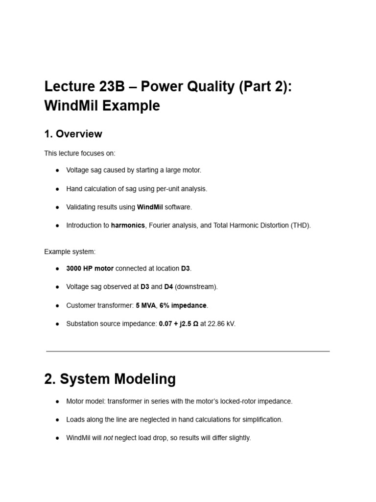 Lecture 23B - Power Quality (Part 2) - WindMil Example | PDF ...