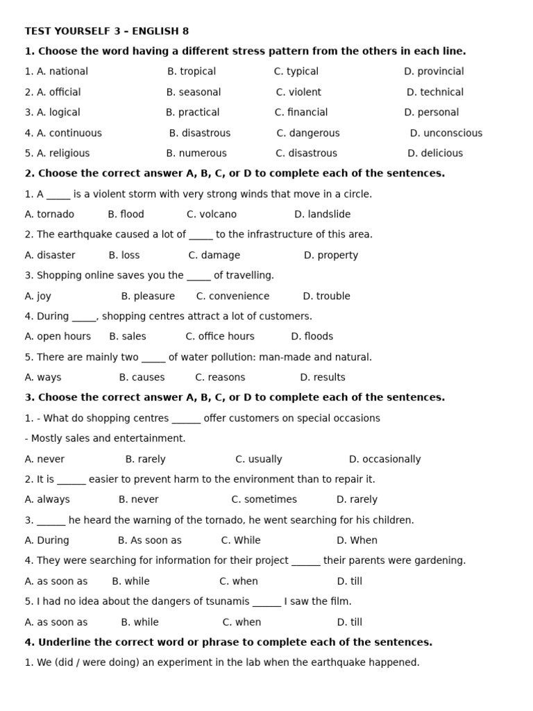 Test Yourself 3 - English 8 | PDF | Trees | Tornadoes